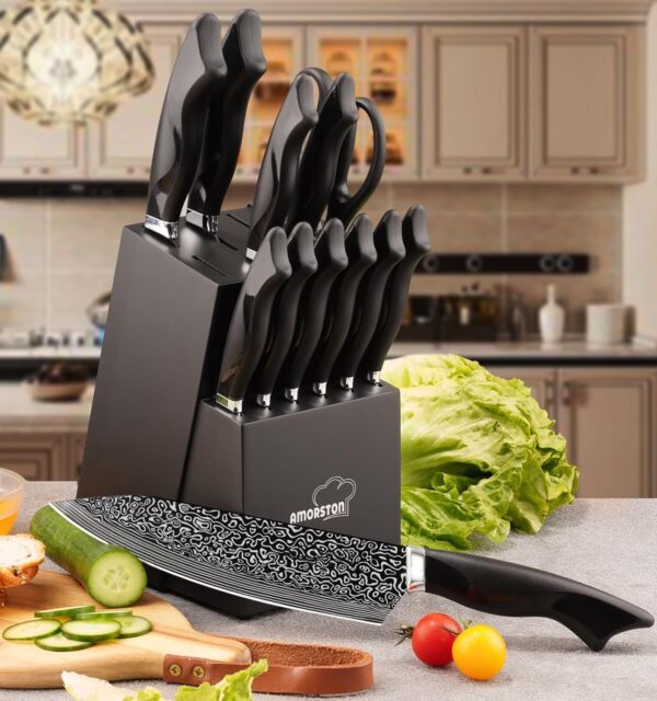 Knife Set, 15 Pieces Kitchen Knife Set with Built in Sharpener, High Carbon German Stainless Steel Knife Block Set, Dishwasher Safe - Image 9