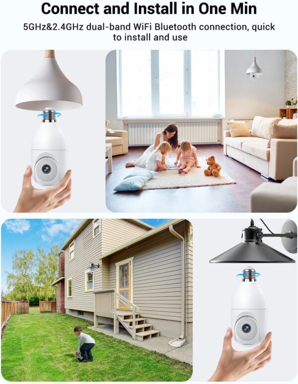 Light Bulb Security Camera Wireless Outdoor Indoor, 5G&2.4G WiFi Security Cameras with Patrol Function, AI Human Detection, Motion Tracking, Two-Way Talk, Color Night Vision, Alarm, 24/7 Recording - Image 4