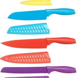 Amazon Basics Color-Coded Dishwasher Safe Kitchen 12-Piece Knife Set, 6 Knives with 6 Blade Guards, Multicolor, 13.88 x 4.13 x 1.38 inch