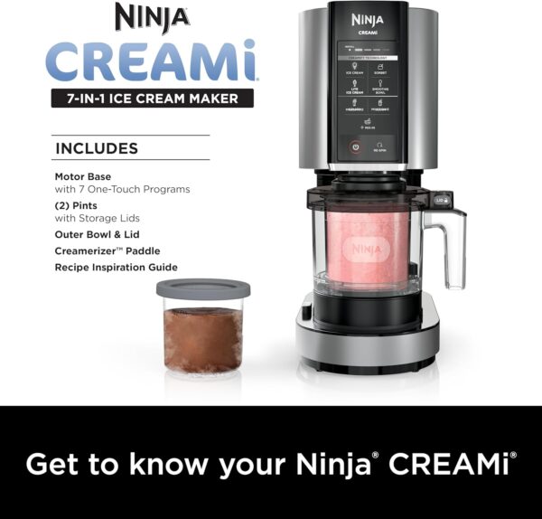 Ninja NC301 CREAMi Ice Cream Maker, for Gelato, Mix-ins, Milkshakes, Sorbet, Smoothie Bowls & More, 7 One-Touch Programs, with (2) Pint Containers & Lids, Compact Size, Perfect for Kids, Silver - Image 14