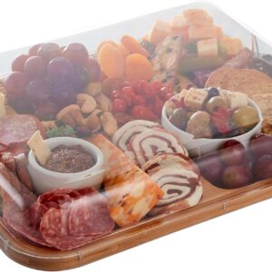 Farberware Build-a-Board Cutting Board with Compartments and Clear Locking Lid for Charcuterie, Snacks, and More-Make it. Take it. Enjoy it, 11×14 Inch, Bamboo