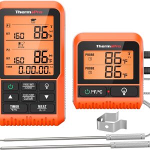 ThermoPro TP826 500FT Wireless Meat Thermometer, Dual Meat Probe Cooking Thermometer with HI/Low Alert, IPX4 Food Grill Thermometer, Outdoor Fryer Accessories for BBQ, Smoker, Oven, Grilling Gifts