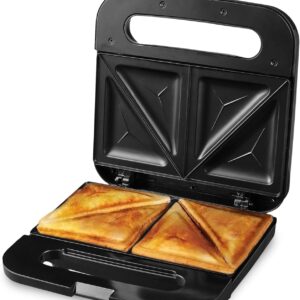 OVENTE Electric Sandwich Maker with Non-Stick Plates, Indicator Lights, Cool Touch Handle, Easy to Clean and Store, Perfect for Cooking Breakfast, Grilled Cheese, Tuna Melts and Snacks, Black GPS401B