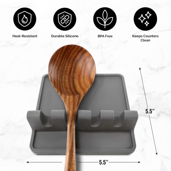 Zulay Kitchen Silicone Utensil Rest - BPA-Free, Durable Spoon Rest with Drip Pad - Heat-Resistant Spoon Rest for Stove Top - Spoon Rest for Kitchen Counter - Kitchen Gadgets & Kitchen Utensils Holder - Image 2