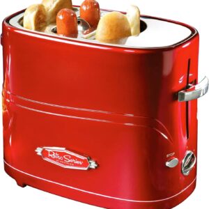 Nostalgia 2 Slot Hot Dog and Bun Toaster with Mini Tongs, Retro Toaster, Cooker that Works Chicken, Turkey, Veggie Links, Sausages Brats, Metallic Red