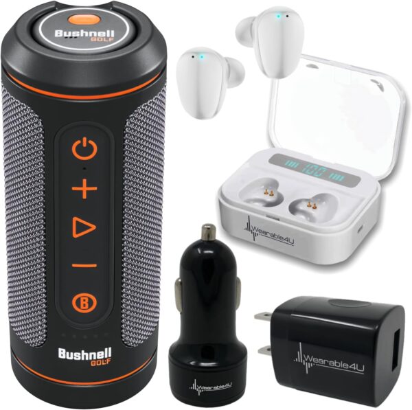 Bushnell Wingman 2 GPS Golf Speaker with White Earbuds +Wall/Car Adapters Bundle - Image 2