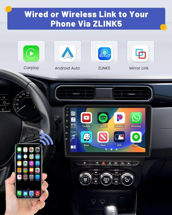 Hikity 2+64GB Double Din Android 13 Car Stereo Wireless Apple Carplay Android Auto, 10.1 inch Touchscreen Car Radio GPS Navigation WiFi Backup Camera Bluetooth HiFi FM SWC Mic - Image 3