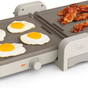 Bella 10″x 20″ Ceramic Fold-n-Store Dual Temp Griddle, Fits-anywhere Kitchenware, EverGood Ceramic Nonstick Coating, 2 Temperature Zones up to 400°F​, Dishwasher Safe Drip Tray, 1500 Watt, Oatmilk