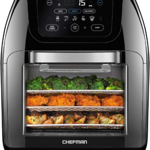 CHEFMAN Multifunctional Digital Air Fryer+ Rotisserie, Dehydrator, Convection Oven, 17 Touch Screen Presets Fry, Roast, Dehydrate, Bake, XL 10L Family Size, Auto Shutoff, Large Easy-View Window, Black