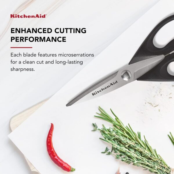 KitchenAid All Purpose Kitchen Shears with Protective Sheath Durable Stainless Steel Scissors, Dishwasher Safe, Soft Grip Comfort Handle, 8.72 Inch, Black - Image 4