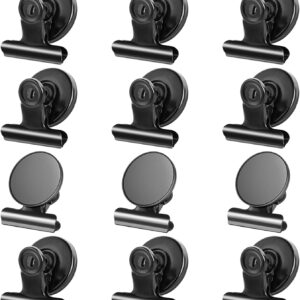 12pack Fridge Magnets Refrigerator Magnets Magnetic Clips Heavy Duty Detailed List Display Paper Fasteners on Home& Office& Teaching (Black, 12)