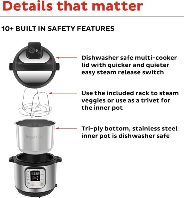 Instant Pot Duo 7-in-1 Electric Pressure Cooker, Slow Cooker, Rice Cooker, Steamer, Sauté, Yogurt Maker, Warmer & Sterilizer, Includes App With Over 800 Recipes, Stainless Steel, 6 Quart - Image 6