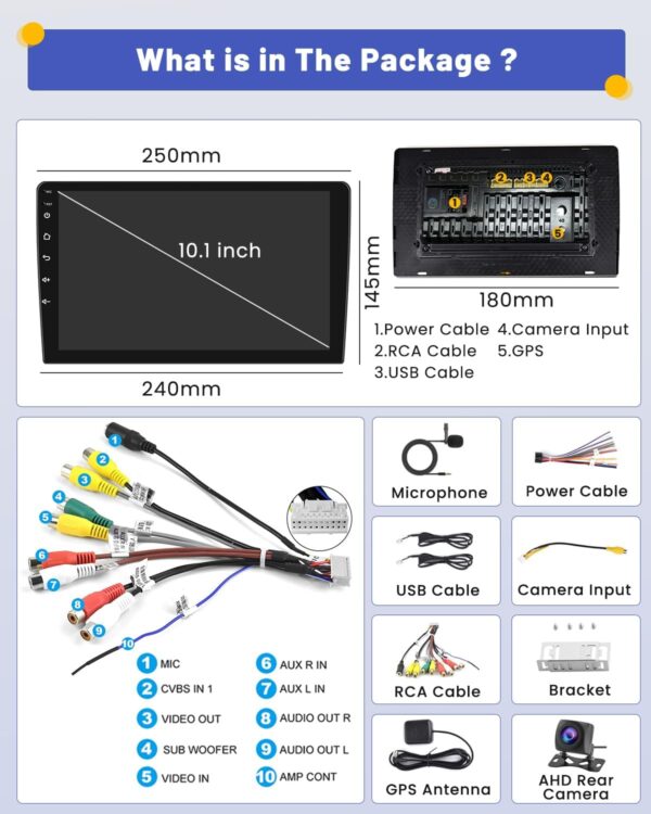 Hikity 2+64GB Double Din Android 13 Car Stereo Wireless Apple Carplay Android Auto, 10.1 inch Touchscreen Car Radio GPS Navigation WiFi Backup Camera Bluetooth HiFi FM SWC Mic - Image 8