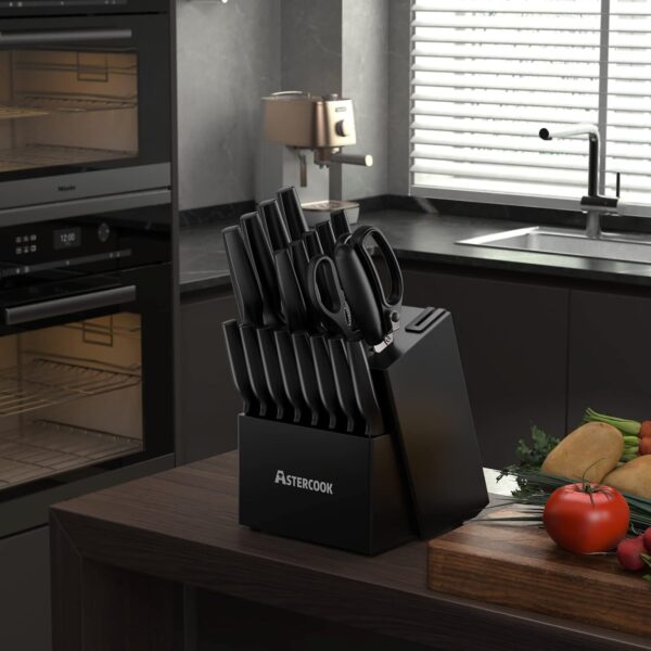 Knife Set, Astercook 21 Pieces Knife Sets for Kitchen with Block, Dishwasher Safe Kitchen Knife Set with Built-in Sharpener, German Stainless Steel Black Knife Block Set - Image 5