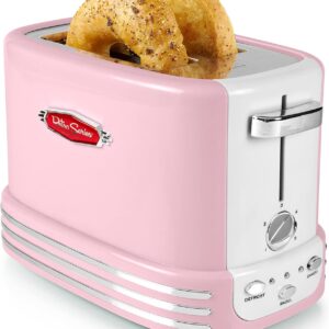 Nostalgia Retro Wide 2-Slice Toaster, Vintage Design With Crumb Tray, Cord Storage & 5 Toasting Levels, Pink