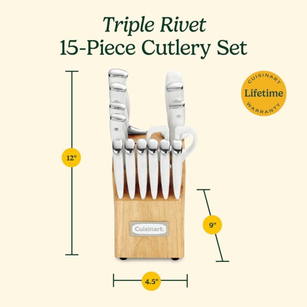 Cuisinart 15-Piece Knife Set with Block, High Carbon Stainless Steel, Forged Triple Rivet, White, C77WTR-15P - Image 6