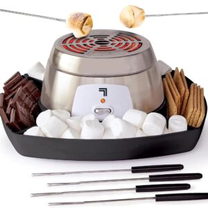 SHARPER IMAGE Electric S’mores Maker [Amazon Exclusive] 8-Piece Kit, 6 Skewers & Serving Tray, Small Kitchen Appliance, Flameless Tabletop Marshmallow Roaster, Date Night Fun Kids Family Activity