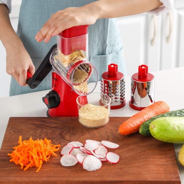 Geedel Rotary Cheese Grater, Kitchen Mandoline Vegetable Slicer with 3 Interchangeable Blades, Easy to Clean Grater for Fruit, Vegetables, Nuts - Image 9