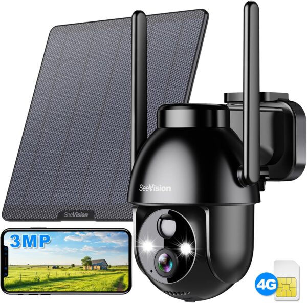 4G LTE Cellular Solar Security Cameras Wireless Outdoor, Solar Powered 3MP Camera 2K No WiFi Security Camera, PIR Motion Detection,Siren,Color Night Vision, SD/Cloud Storage (SIM Card Included) - Image 9