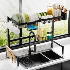 ADBIU Over The Sink Dish Drying Rack (Expandable Height and Length) Snap-On Design 2 Tier Large Dish Rack