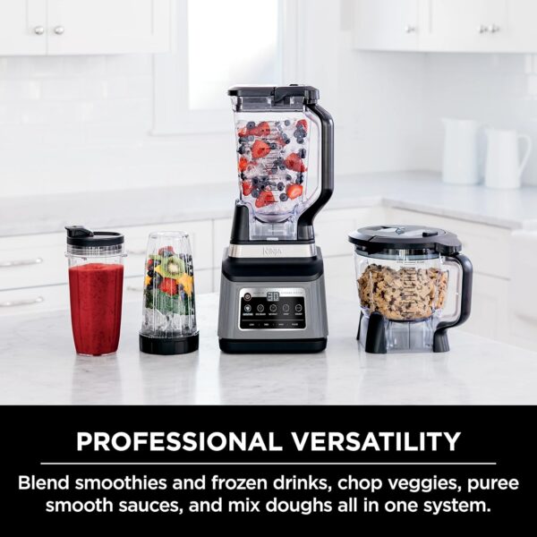 Ninja BN801 Professional Plus Kitchen System, 1400 WP, 5 Functions for Smoothies, Chopping, Dough & More with Auto IQ, 72-oz.* Blender Pitcher, 64-oz. Processor Bowl, (2) 24-oz. To-Go Cups, Grey - Image 3