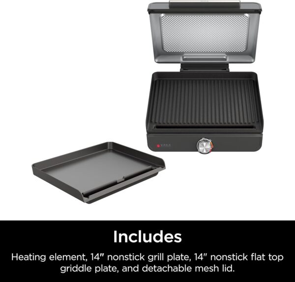 Ninja Griddle and Indoor Grill, 14’’, Electric Grill, For Steak, Burgers, Salmon, Veggies, and More, Pancake Griddle, Nonstick, Dishwasher Safe, 500F, Even Cooking, Silver, GR101 - Image 9