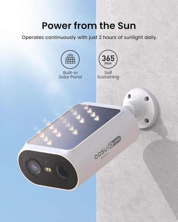 AOSU Solar Security Cameras Wireless Outdoor, 2Mins DIY Installation, No Subscription Cameras for Home Security System, 2K Color Night Vision Spotlight Camera, Local Storage, 5G& 2.4G WiFi, 2 Cam-kit - Image 6