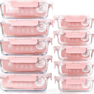 [10 Pack] Glass Meal Prep Containers, Food Storage Containers with Lids Airtight, Glass Lunch Boxes, Microwave, Oven, Freezer and Dishwasher Safe