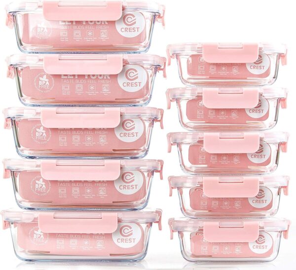 [10 Pack] Glass Meal Prep Containers, Food Storage Containers with Lids Airtight, Glass Lunch Boxes, Microwave, Oven, Freezer and Dishwasher Safe