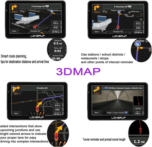 GPS Navigation for Car, 7Inch 8G HD Touch Screen Built-in 256MB GPS Navigation System Spoken Turn-by-Turn Directions for Car Vehicle GPS Navigator with Lifetime Map Update - Image 6