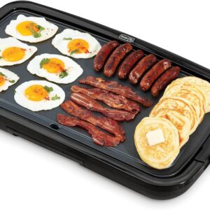 DASH Deluxe Everyday Electric Griddle with Dishwasher Safe Removable Nonstick Cooking Plate for Pancakes, Burgers, Eggs and more, Includes Drip Tray + Recipe Book, 20” x 10.5”, 1500-Watt – Black