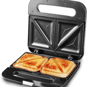 Elite Gourmet ESM2207SS# Stainless Steel Sandwich Panini Maker Grilled Cheese Machine Tuna Melt Omelets Non-stick Cooking Surface, 2 Slice, 750 Watts, Stainless Steel