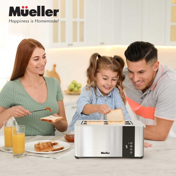 Mueller UltraToast Full Stainless Steel Toaster 4 Slice, Long Extra-Wide Slots with Removable Tray, Cancel/Defrost/Reheat Functions, 6 Browning Levels with LED Display, Kitchen Essentials & Gadgets - Image 7