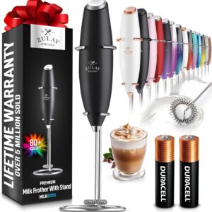 Zulay Kitchen Powerful Milk Frother Wand With 2 Duracell Batteries – Ultra Fast Handheld Drink Mixer – Electric Whisk Foam Maker for Coffee, Lattes, Cappuccino, Matcha, Hot Chocolate & Creamer – Black