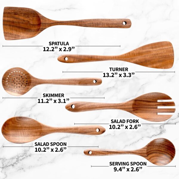 Zulay Kitchen 6-Piece Wooden Spoons for Cooking - Smooth Finish Teak Wooden Utensils for Cooking - Soft Comfort-Grip Wood Spoons for Cooking - Non-Stick Wooden Cooking Utensils - Wooden Spoon Sets - Image 6