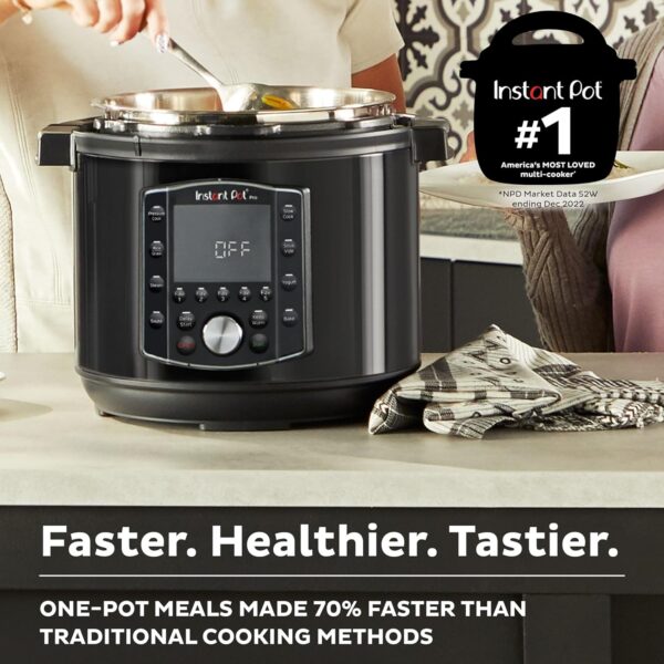 Instant Pot Pro 10-in-1 Pressure Cooker, Slow Cooker, Rice/Grain Cooker, Steamer, Sauté, Sous Vide, Yogurt Maker, Sterilizer, and Warmer, Includes App With Over 800 Recipes, Black, 6 Quart - Image 3