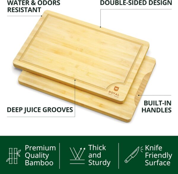 Wooden Cutting Boards for Kitchen Meal Prep & Serving - Bamboo Wood Cutting Board Set - Charcuterie & Chopping Butcher Block for Meat - Kitchen Gadgets Gift - Image 2