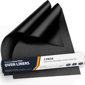 Oven Liners for Bottom of Oven – 2 Pack Large Heavy Duty Mats, 17”x25” Non-Stick Reusable Liner for Electric, Gas, Toaster Ovens, Grills – BPA & PFOA Free Kitchen Accessory to Keep Oven Clean (Black)