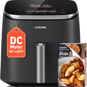 COSORI Air Fryer 9-in-1, Compact & Large 6-Qt, Fast Turbo Modes, 90°–450°F Even Results With Precise Temperature Control, Up to 95% Less Oil*, Roast, Bake, Dry, Reheat, Frozen, Broil, Proof, Grey