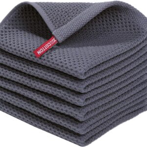 Homaxy 100% Cotton Waffle Weave Kitchen Dish Cloths, Ultra Soft Absorbent Quick Drying Dish Towels, 12 x 12 Inches, 6-Pack, Dark Grey