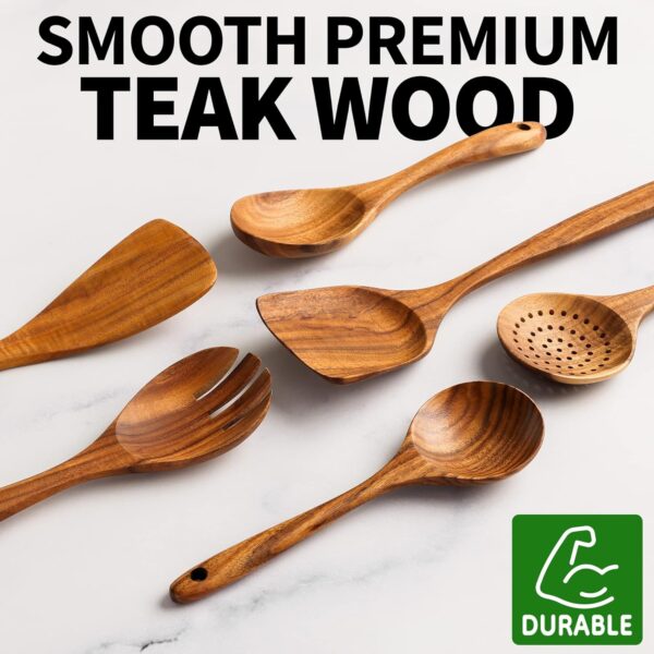 Zulay Kitchen 6-Piece Wooden Spoons for Cooking - Smooth Finish Teak Wooden Utensils for Cooking - Soft Comfort-Grip Wood Spoons for Cooking - Non-Stick Wooden Cooking Utensils - Wooden Spoon Sets - Image 3