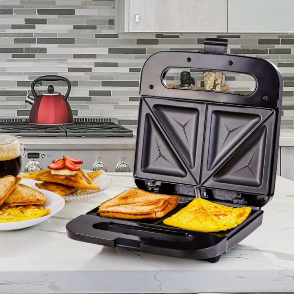 OVENTE Electric Sandwich Maker with Non-Stick Plates, Indicator Lights, Cool Touch Handle, Easy to Clean and Store, Perfect for Cooking Breakfast, Grilled Cheese, Tuna Melts and Snacks, Black GPS401B - Image 9