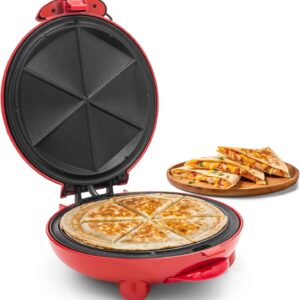 Elite Gourmet EQD-413 Electric Non-Stick 8″ Quesadilla Maker, Easy-Slice 6-Wedge, Grilled Cheese Corn Flour Tortilla Snacks, Red