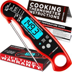 Alpha Grillers Instant Read Meat Thermometer for Cooking Grill and BBQ Griddle – Waterproof w/Backlight & Calibration for Food, Oven, Air Fryer Accessories, Kitchen Essentials, Stocking Stuffer Gifts