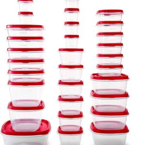 Rubbermaid 60-Piece Food Storage Containers with Lids, Microwave and Dishwasher Safe, Red Color, Ideal for Meal Prep and Pantry Storage