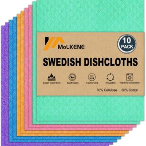 Swedish Dish Cloths – 10 Pack Reusable Kitchen Dishcloths – Ultra Absorbent Dish Towels for Washing Dishes – Cellulose Sponge Cloth Cleaning Rag – Assorted