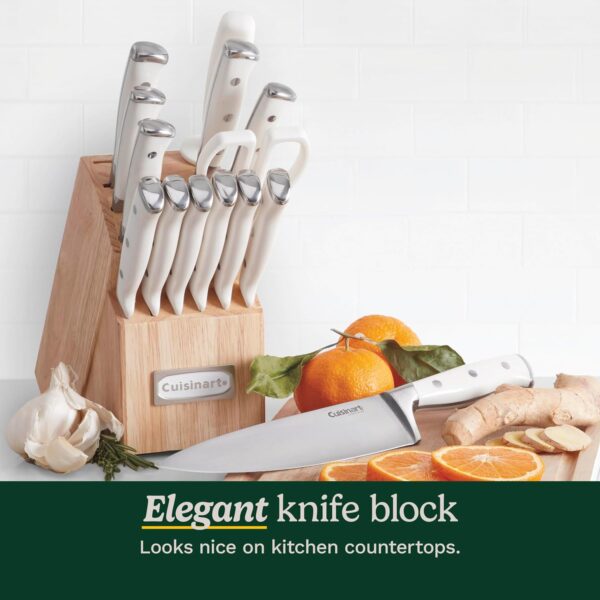 Cuisinart 15-Piece Knife Set with Block, High Carbon Stainless Steel, Forged Triple Rivet, White, C77WTR-15P - Image 3