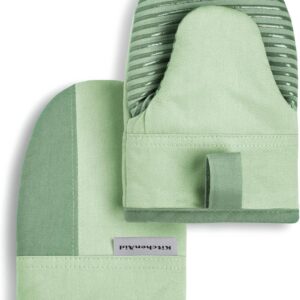 KitchenAid Beacon Two-Tone Non-Slip Mini Oven Mitt Set, Pistachio/Graphite Green, 5.5″x8″, 2 Piece