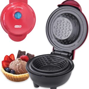 Dash Mini Waffle Bowl Maker for Breakfast, Burrito Bowls, Ice Cream and Other Sweet Desserts, Recipe Guide Included – Red