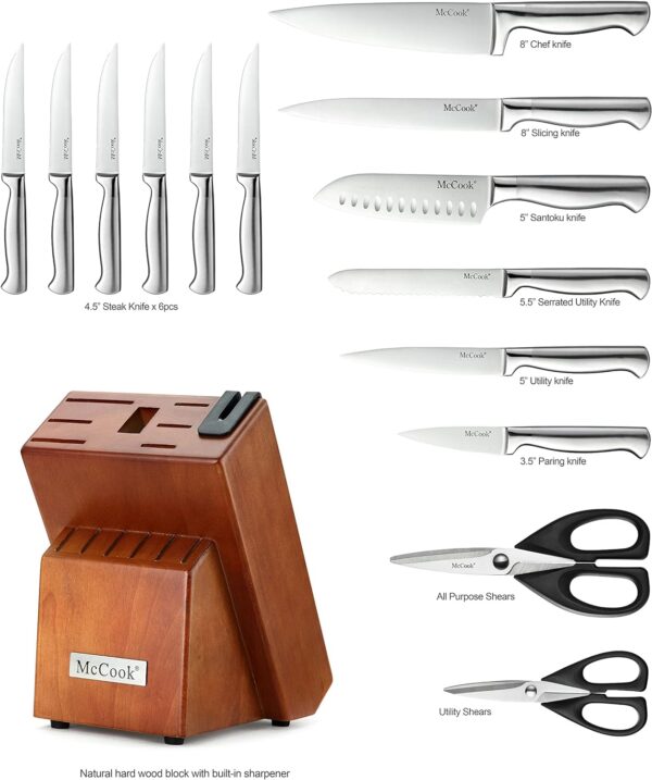 McCook® Knife Sets, German Stainless Steel Kitchen Knife Block Sets with Built-in Sharpener - Image 2